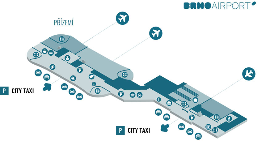 Mapa stanoviště taxi na brněnském letišti