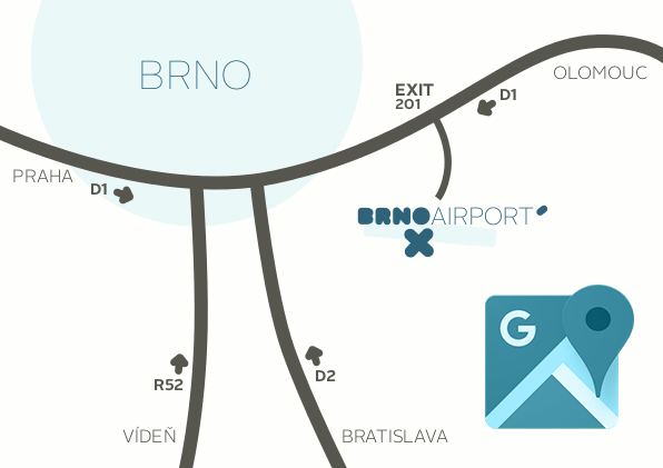 Mapa brněnského letiště a taxi